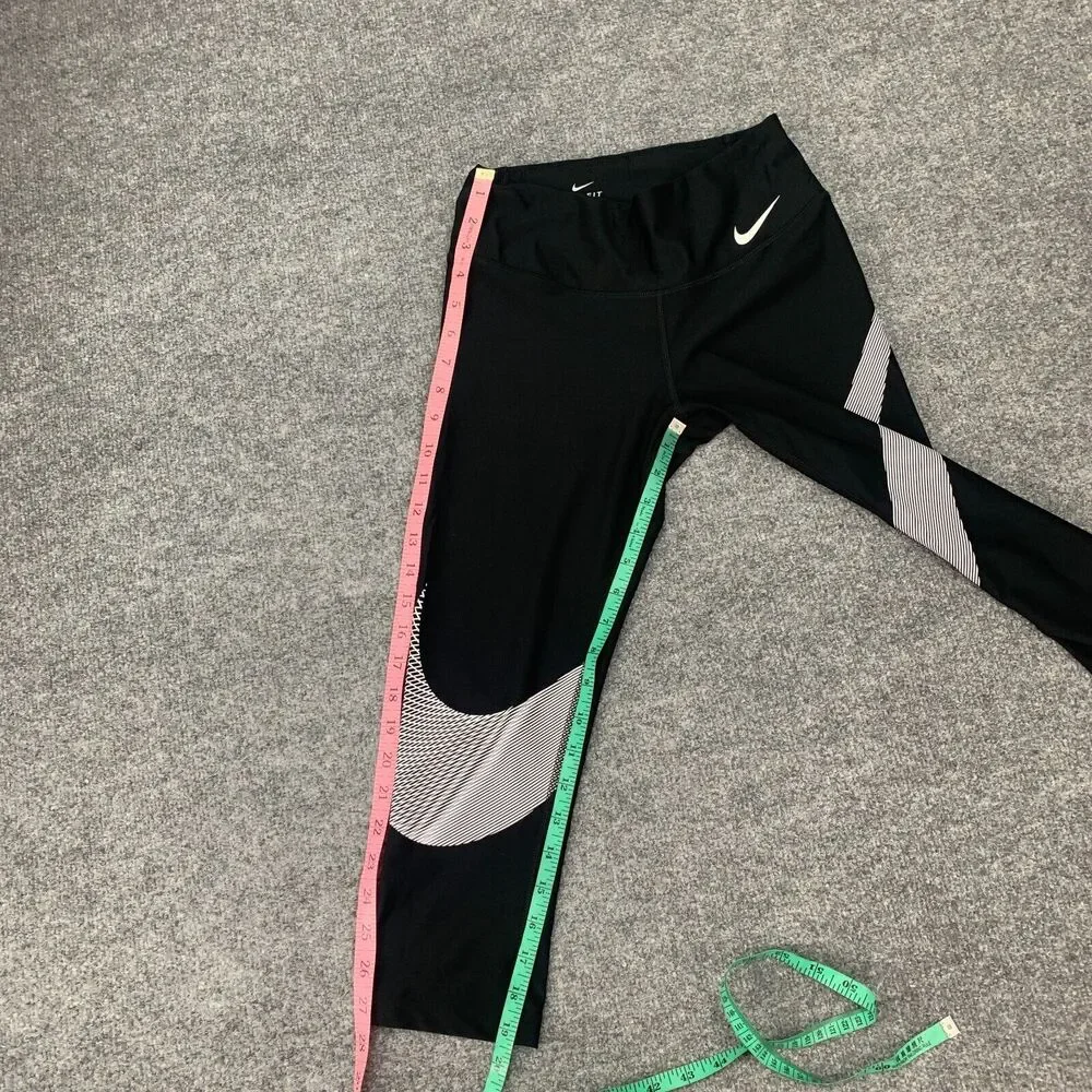 Nike Dri Fit Leggings Womens XS Extra Small Black Graphic Capris Stretch Cropped